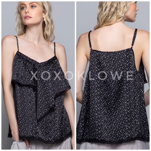 Black Satin Polka Dot Sleeveless Cami Blouse - Picture 5 of 9